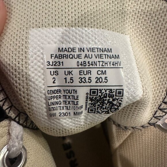 CONVERSE YOUTH SIZE 2 BLACK HIGH TOP SNEAKERS SHOES - Picture 9 of 9